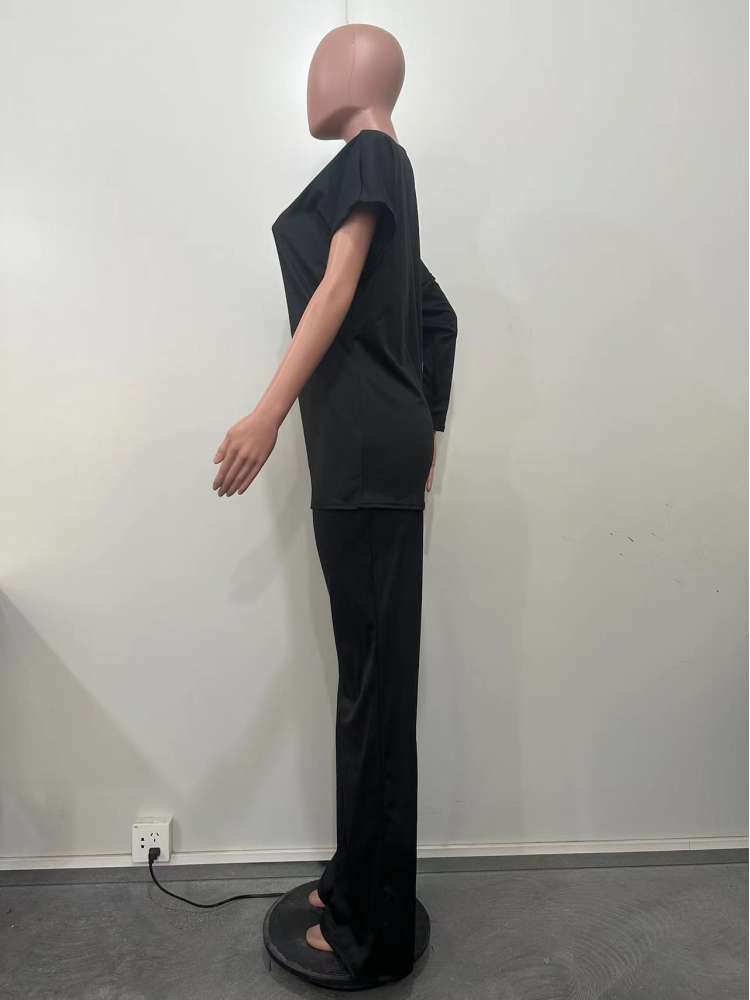 Plain Inclined Shoulder Loose Pant Sets
