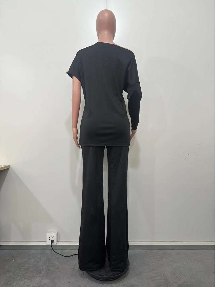 Plain Inclined Shoulder Loose Pant Sets