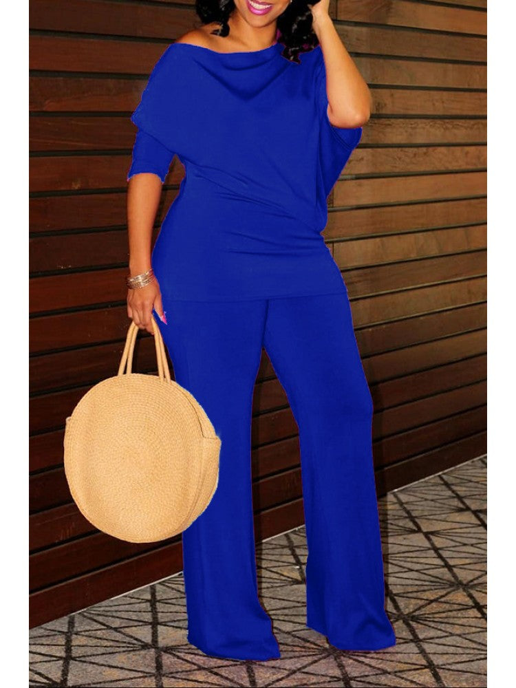 Plain Inclined Shoulder Loose Pant Sets