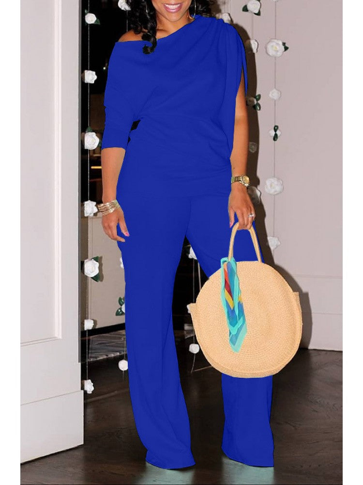 Plain Inclined Shoulder Loose Pant Sets