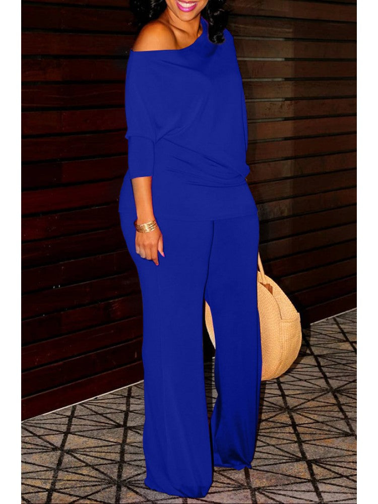 Plain Inclined Shoulder Loose Pant Sets
