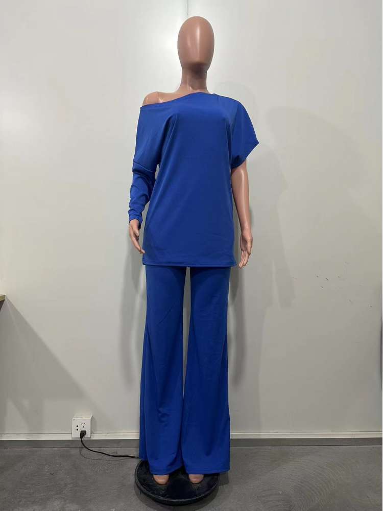 Plain Inclined Shoulder Loose Pant Sets