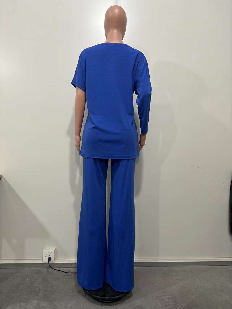 Plain Inclined Shoulder Loose Pant Sets