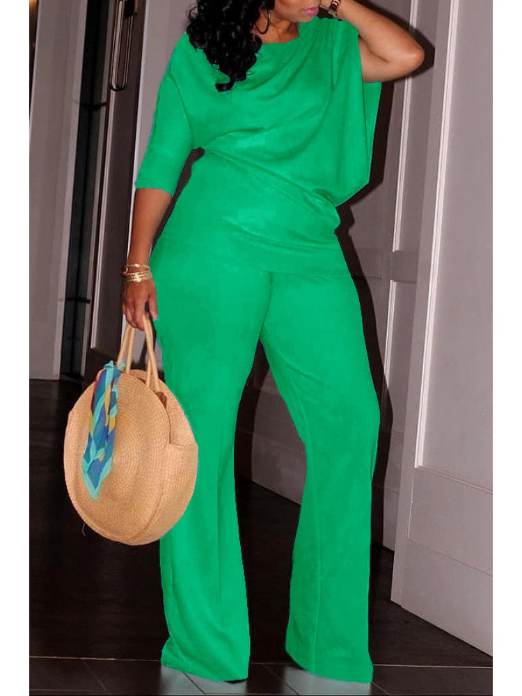 Plain Inclined Shoulder Loose Pant Sets
