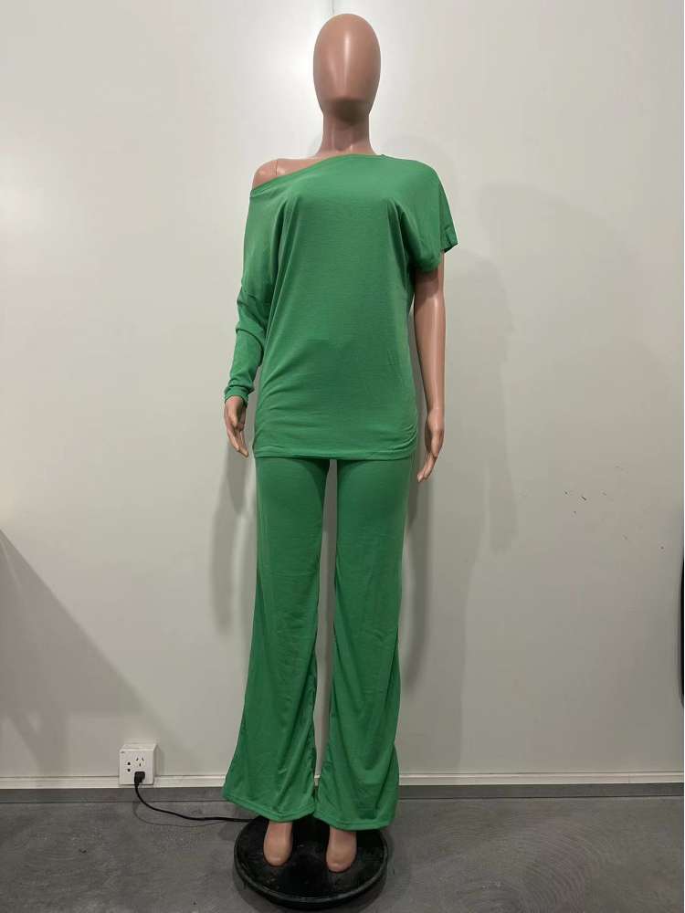 Plain Inclined Shoulder Loose Pant Sets