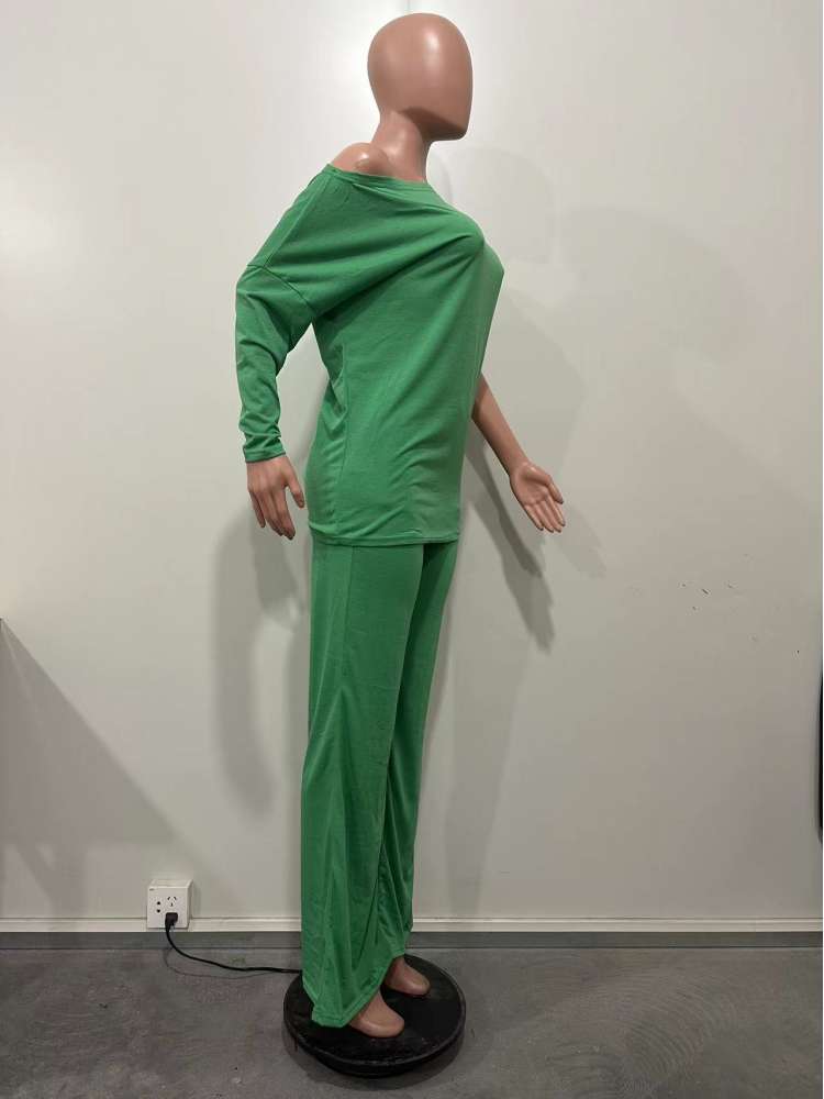 Plain Inclined Shoulder Loose Pant Sets