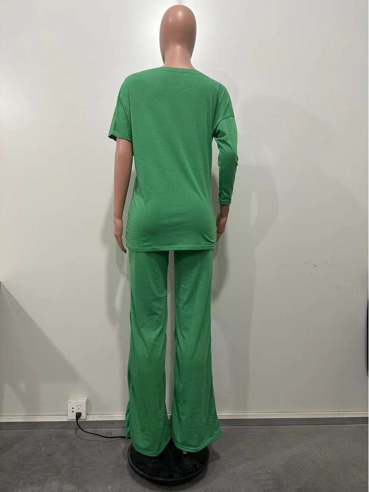Plain Inclined Shoulder Loose Pant Sets