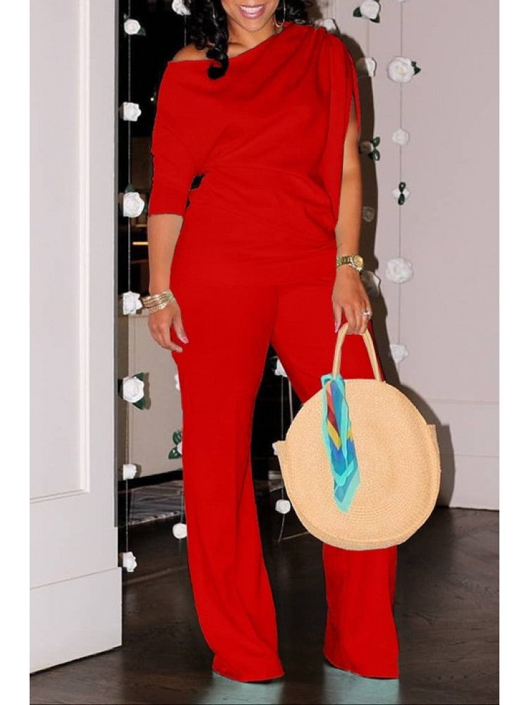 Plain Inclined Shoulder Loose Pant Sets