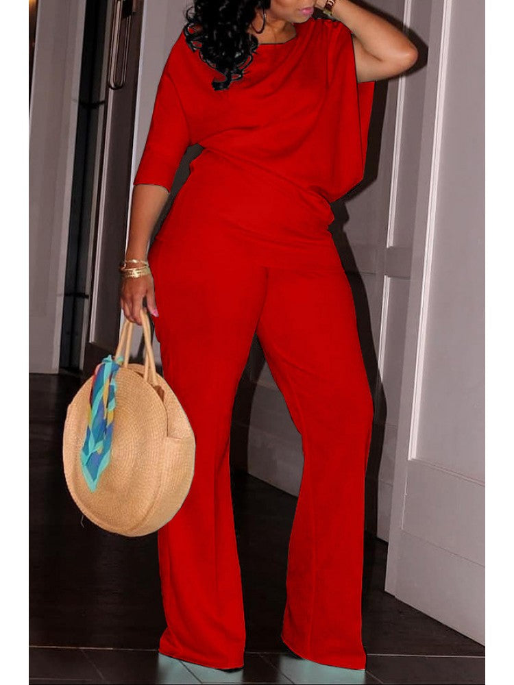 Plain Inclined Shoulder Loose Pant Sets