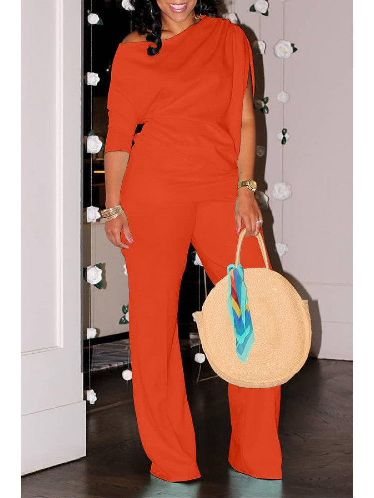 Plain Inclined Shoulder Loose Pant Sets