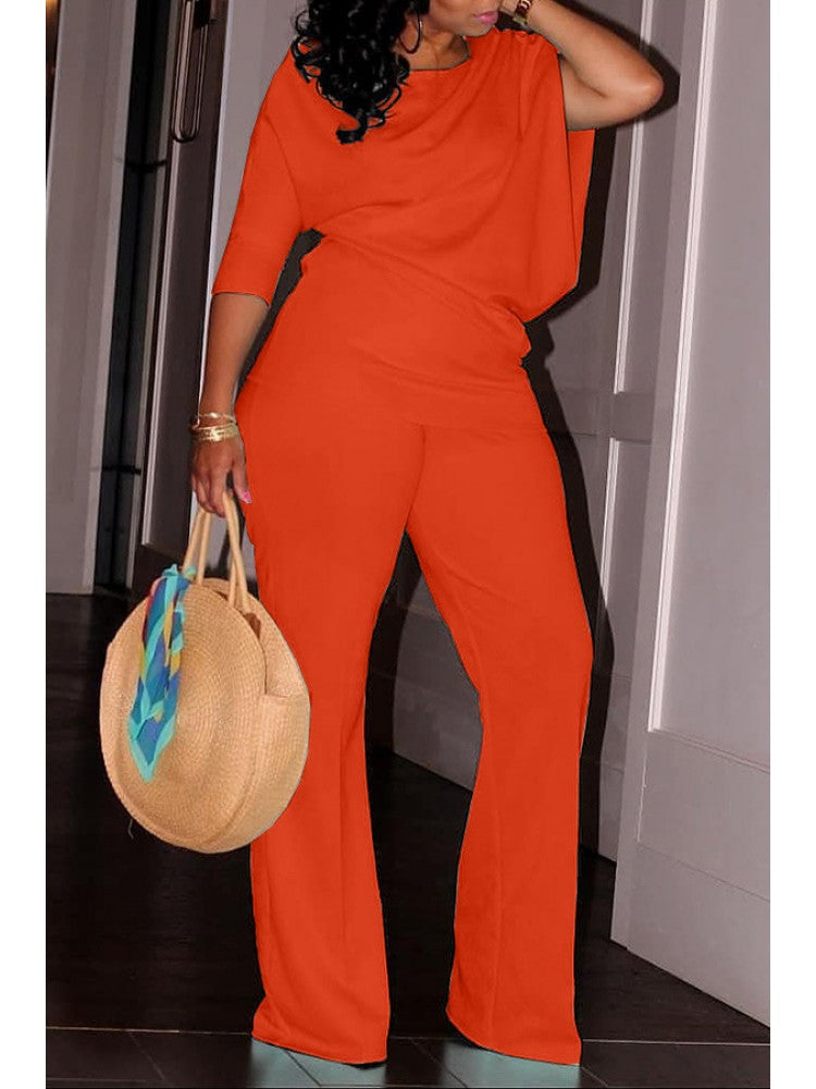 Plain Inclined Shoulder Loose Pant Sets