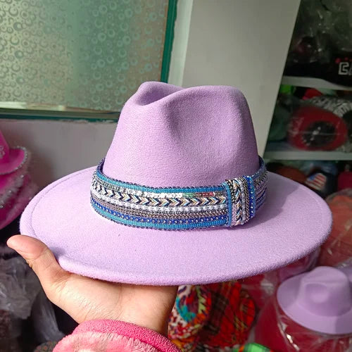 Classic fedora hat women's ribbon big brim hat autumn and winter woolen flat brim top hat for men women woolen Panama jazz hat