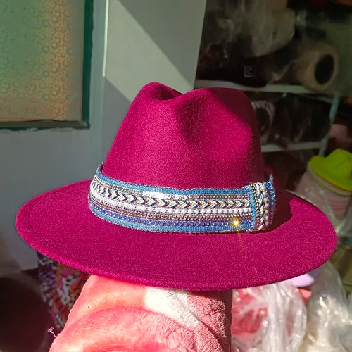 Classic fedora hat women's ribbon big brim hat autumn and winter woolen flat brim top hat for men women woolen Panama jazz hat