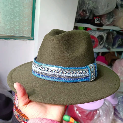Classic fedora hat women's ribbon big brim hat autumn and winter woolen flat brim top hat for men women woolen Panama jazz hat