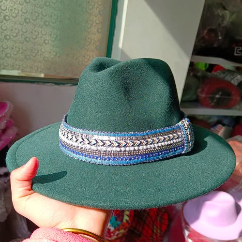 Classic fedora hat women's ribbon big brim hat autumn and winter woolen flat brim top hat for men women woolen Panama jazz hat