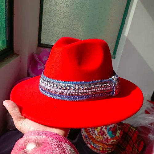 Classic fedora hat women's ribbon big brim hat autumn and winter woolen flat brim top hat for men women woolen Panama jazz hat