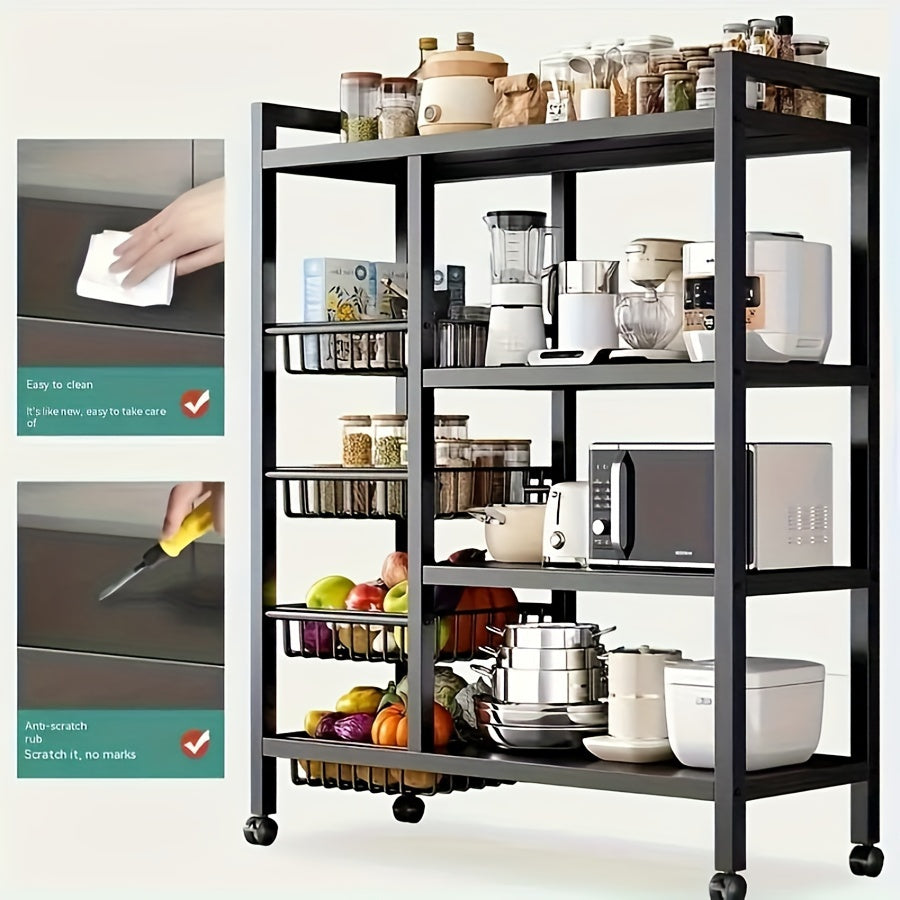 Multi-Purpose Rolling Mesh Storage Rack with Slide Rollers, Metal Floor Standing Vegetable and Kitchen Organizer for Easy Cleaning and Storage, Basket, Supplies, Storage Racks