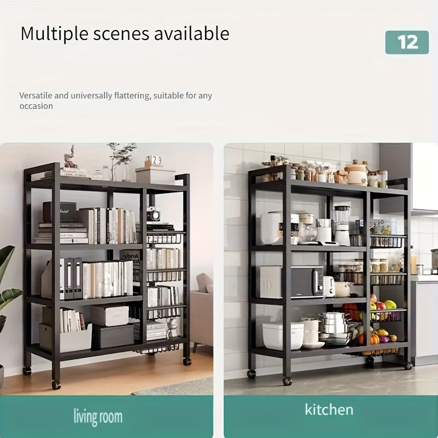Multi-Purpose Rolling Mesh Storage Rack with Slide Rollers, Metal Floor Standing Vegetable and Kitchen Organizer for Easy Cleaning and Storage, Basket, Supplies, Storage Racks