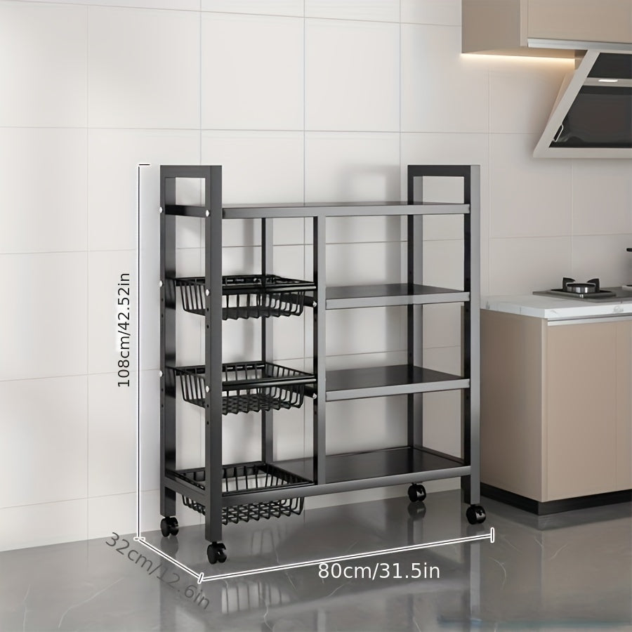 Multi-Purpose Rolling Mesh Storage Rack with Slide Rollers, Metal Floor Standing Vegetable and Kitchen Organizer for Easy Cleaning and Storage, Basket, Supplies, Storage Racks