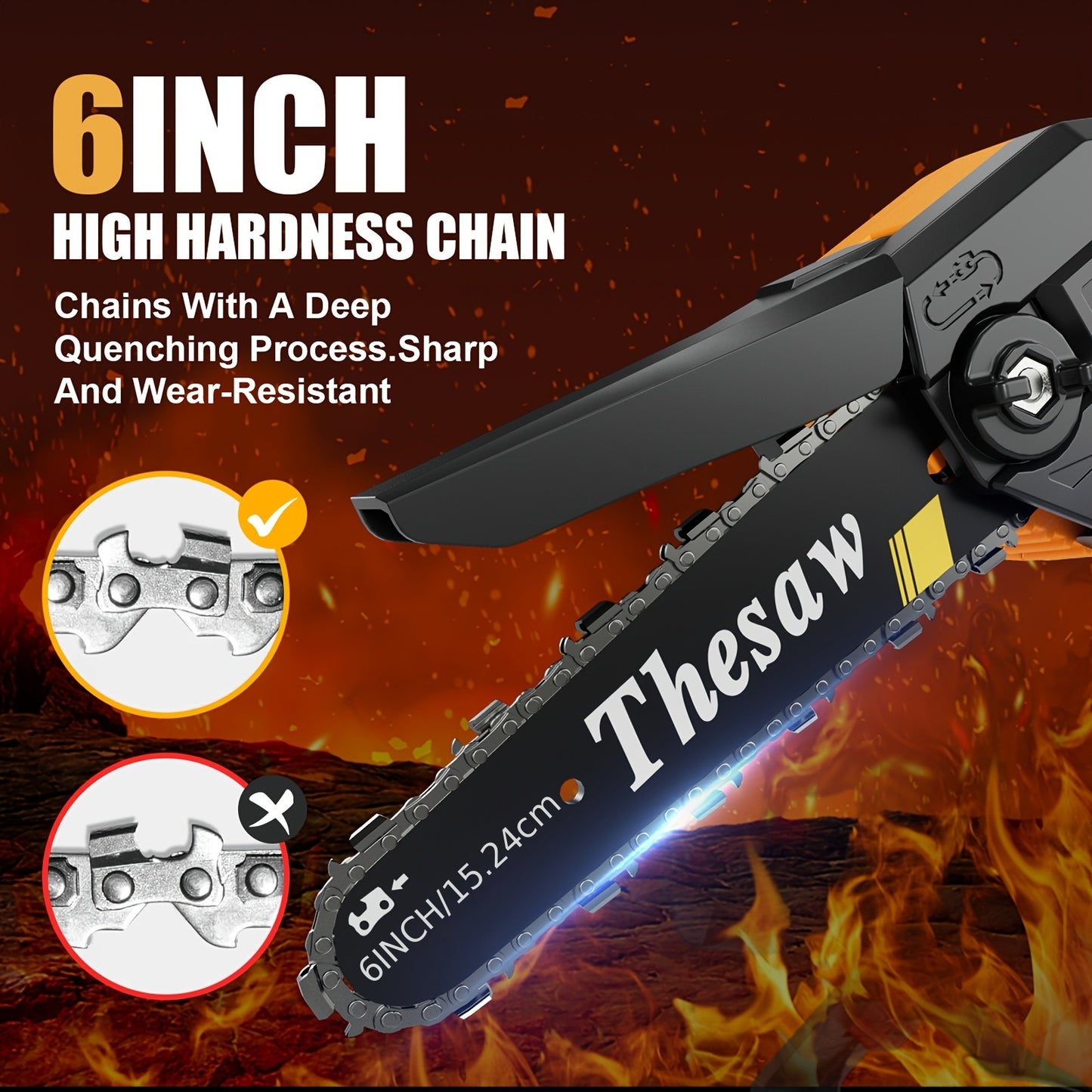 Mini Chainsaw 6-Inch Cordless Power Chain Saws With Security Lock Small Handheld Chain Saw With 2 Batteries, 2 Guide Plates And Toolbox For Wood Cutting, Tree Trimming, Gardening, Courtyard And Garden Great Christmas Gift