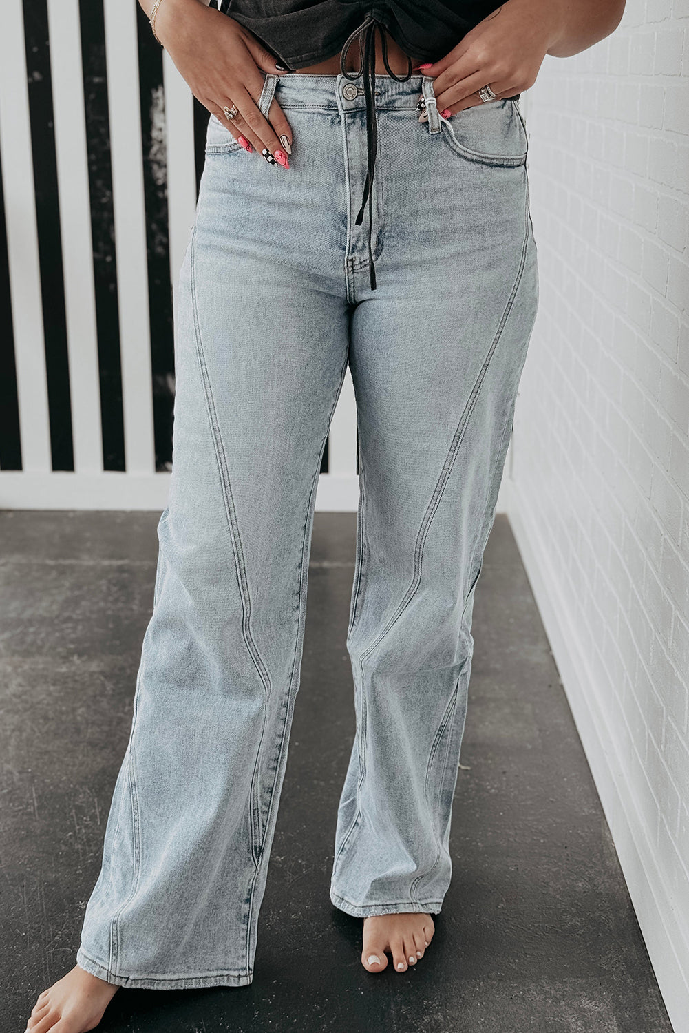 Beau Blue Light Wash Exposed Seam Plus Size Jeans